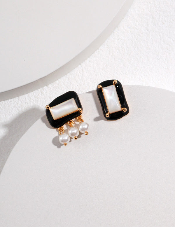 French Asymmetrical Pearl Earrings