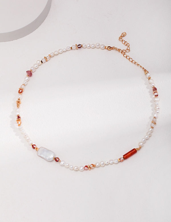 Strawberry Quartz Pearl Necklace