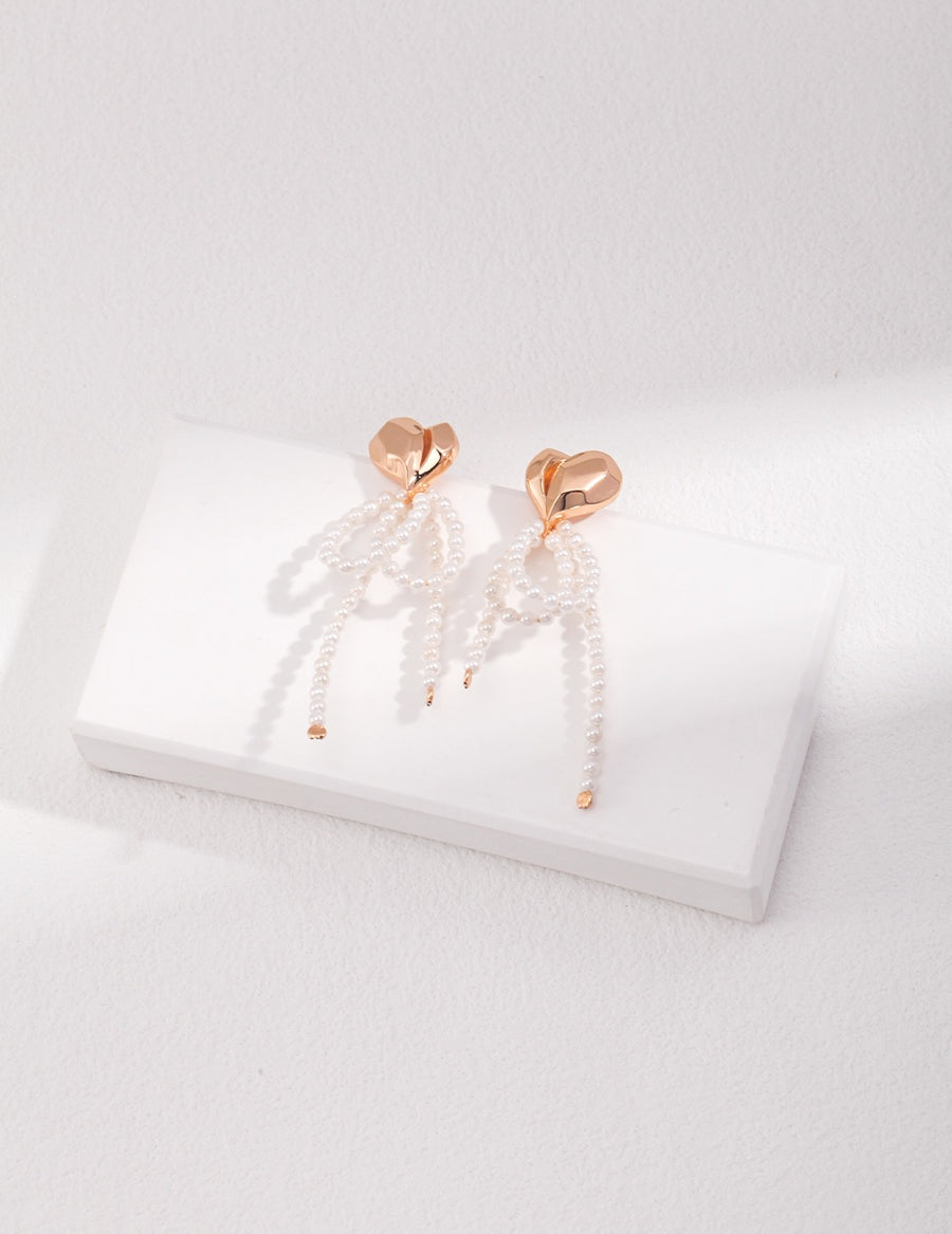 Heart Drop Earrings with Pearls