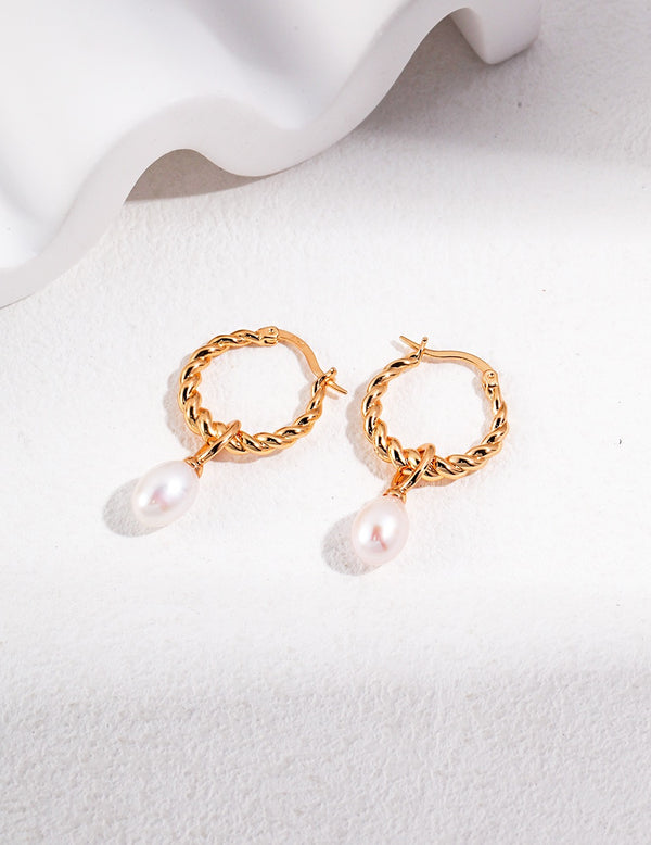 Pearl Drop Huggie Earrings