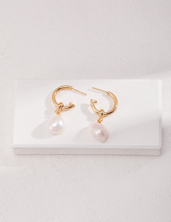 Baroque Pearl Drop Huggie Earrings