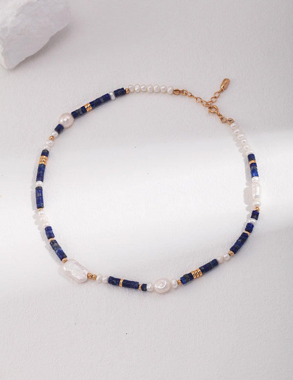 Blue Lapis Lazuli & Pearl Necklace