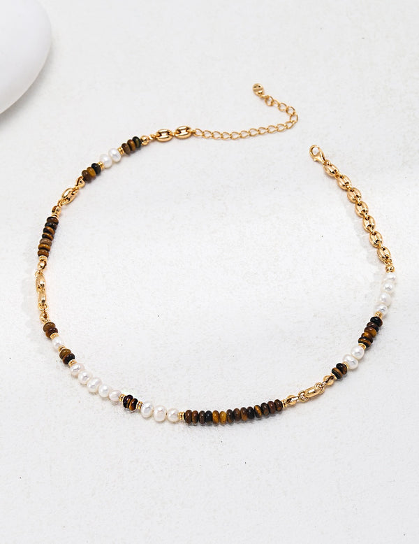 Tigers Eye & Pearl Necklace