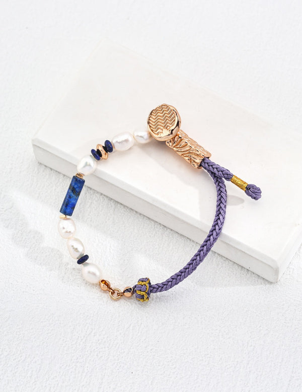 Blue Lapis Lazuli and Silk Strand Bracelet