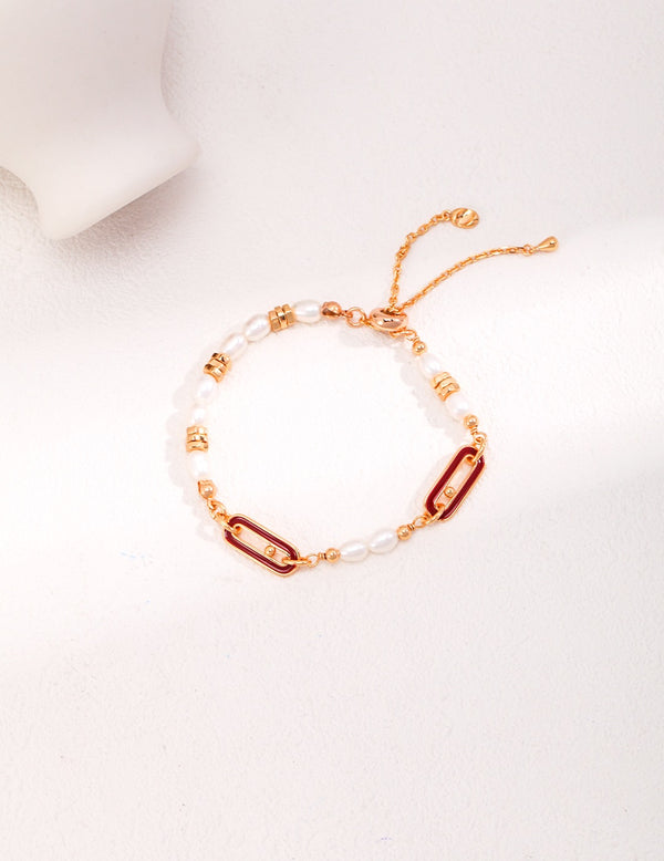 Red Enamel and Pearl Bracelet