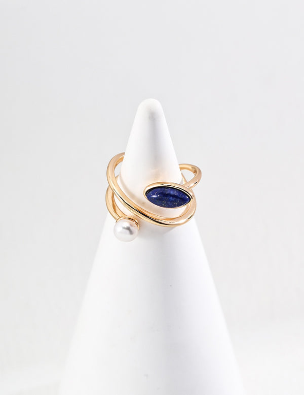 Blue Lapis Lazuli and Pearl Ring